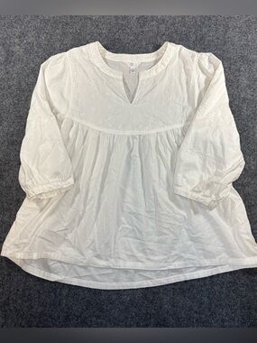 Time and Tru White Embroidered Boho 3/4 sleeve Blouse top Women’s Size Large